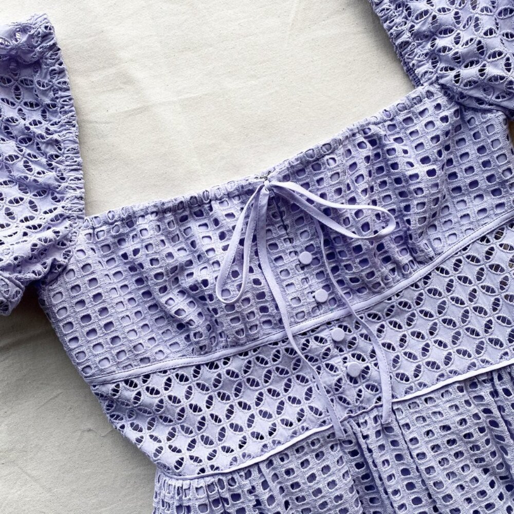Self-Portrait Lilac Cotton Broderie Anglaise Midi Dress - Picture 12 of 16